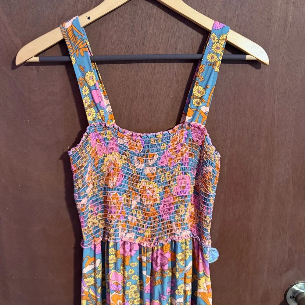 Natural Life Floral Wide-Leg Jumpsuit with Smocked Bodice Boho Vibes Size Medium - Picture 9 of 9